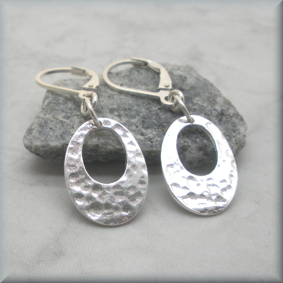 Hammered Oval Sterling Silver Earrings