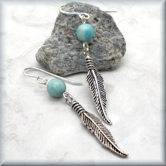 turquoise jasper and feather earrings