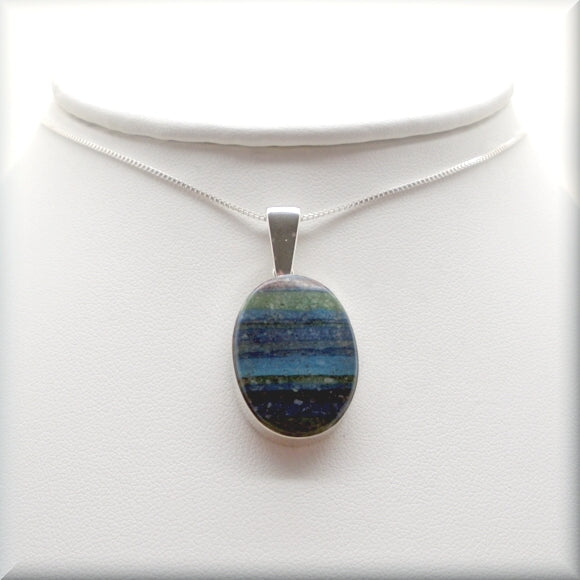 Gemstone oval rainbow calsilica necklace