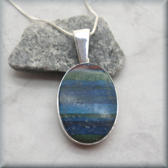 Rainbow calsilica on sterling silver chain