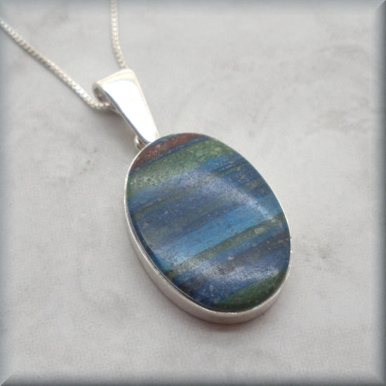 Rainbow calsilica necklace set in sterling silver