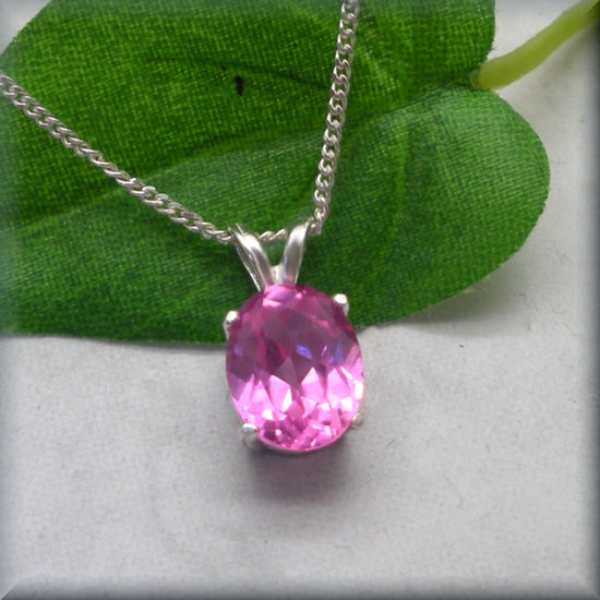 Oval Pink Sapphire Necklace - Sterling Silver Setting and Chain - Bonny Jewelry