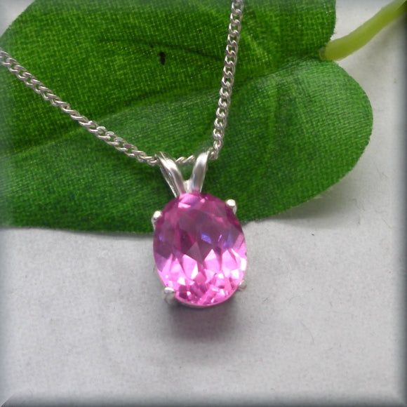 Oval Pink Sapphire Necklace - October Birthstone