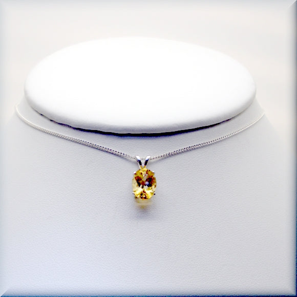 Oval Golden Citrine Necklace - Natural Gemstone - Sterling Silver - November Birthstone - Bonny Jewelry