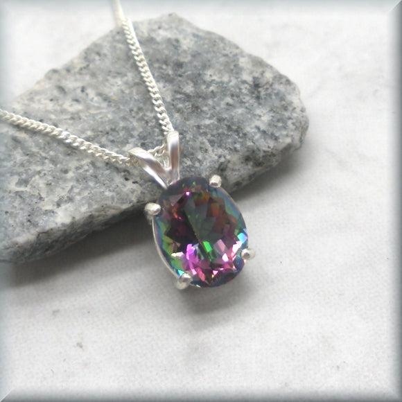 Mystic Topaz Necklace - Oval Gemstone Pendant - Sterling Silver - Bonny Jewelry