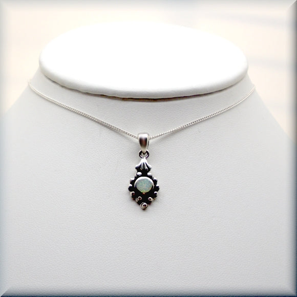 White Opal Cabochon Necklace - Sterling Silver - October Birthstone - Bonny Jewelry