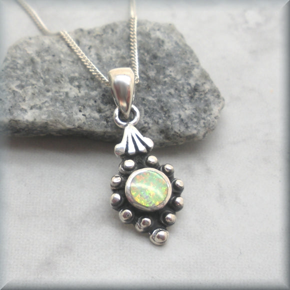 White Opal Cabochon Necklace - Sterling Silver - October Birthstone - Bonny Jewelry