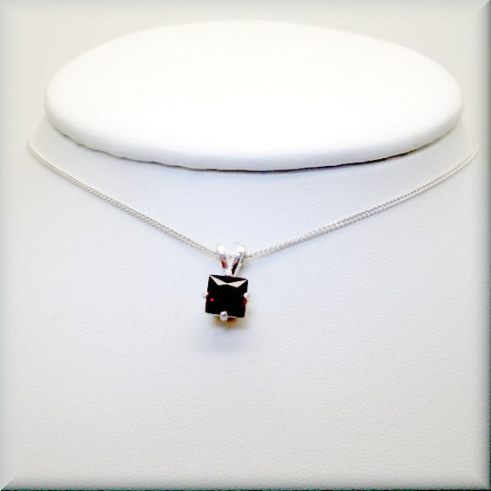 square garnet pendant on sterling silver chain by Bonny Jewelry