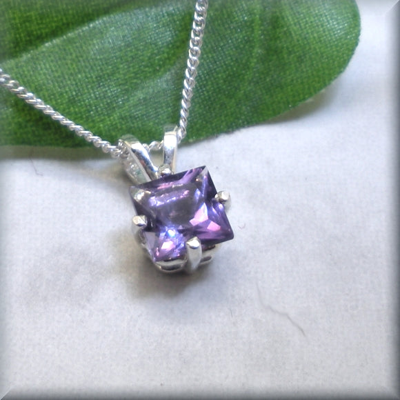 Amethyst Necklace princess cut sterling silver