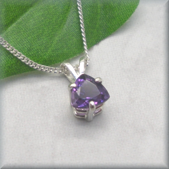 Amethyst pendant, the February birthstone, in a trillion cut necklace