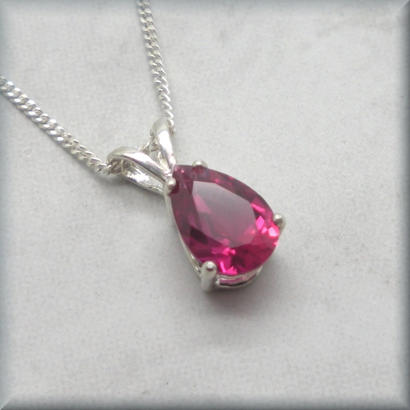 Teardrop ruby pendant in sterling silver