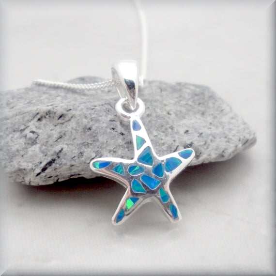Blue Opal Starfish Necklace - Beach Jewelry -Sterling Silver - Bonny Jewelry