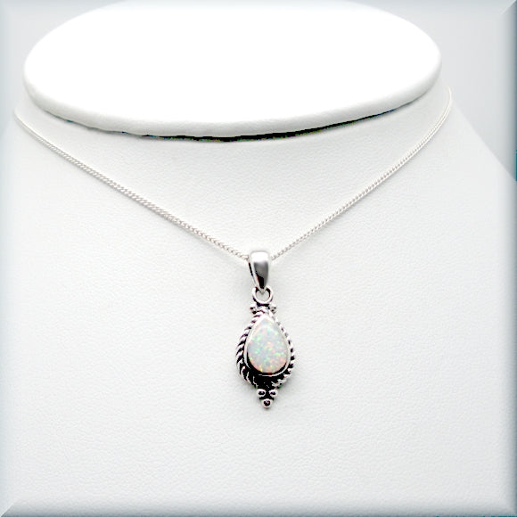 sterling silver white opal necklace