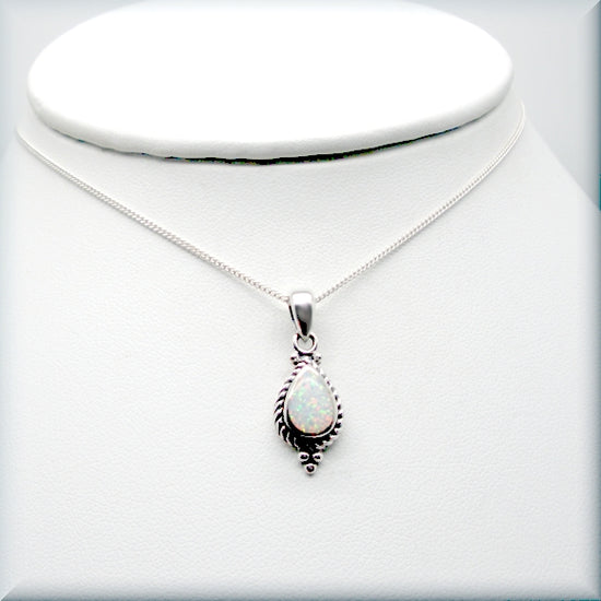 sterling silver white opal necklace
