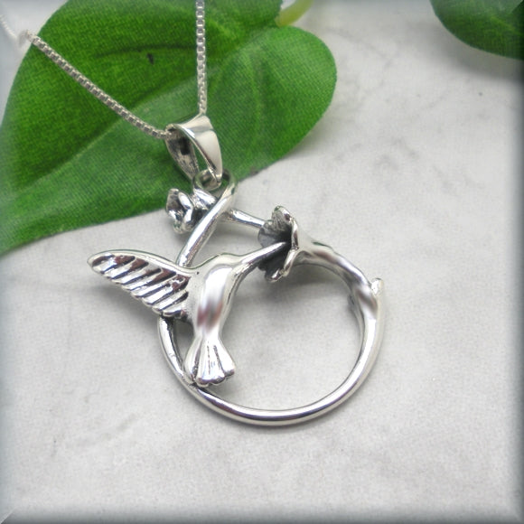 Sipping Nectar Hummingbird Necklace - Sterling Silver