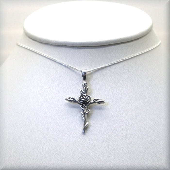 Sterling silver cross with climbing rose