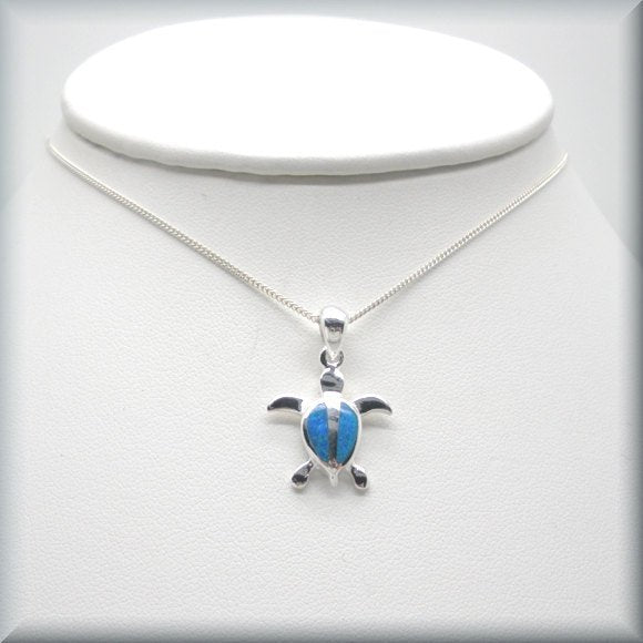 blue opal sea turtle in sterling silver by Bonny Jewelry