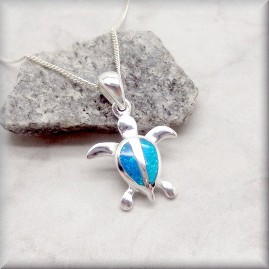 blue opal sea turtle necklace by Bonny Jewelry