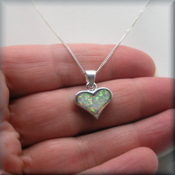 White Opal Heart Necklace - October Birthstone Jewelry (SN972) - Bonny Jewelry