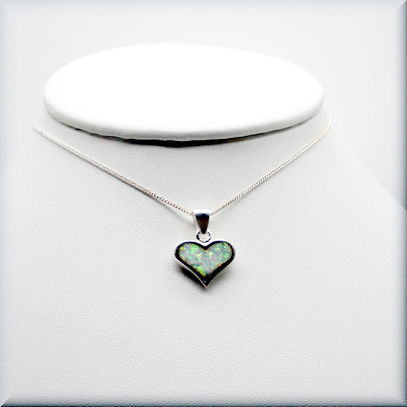 White Opal Heart Necklace - October Birthstone Jewelry (SN972) - Bonny Jewelry
