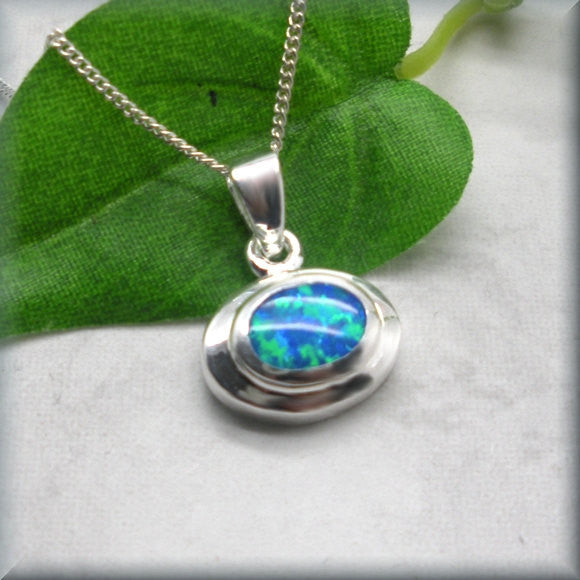 Blue Opal Oval Necklace - October Birthstone - Bonny Jewelry