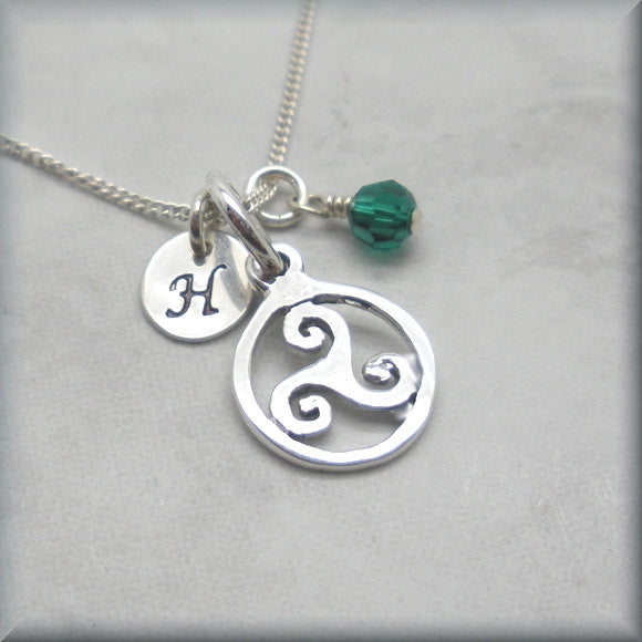 Triskele Birthstone Necklace - Personalized Triskelion Irish Jewelry