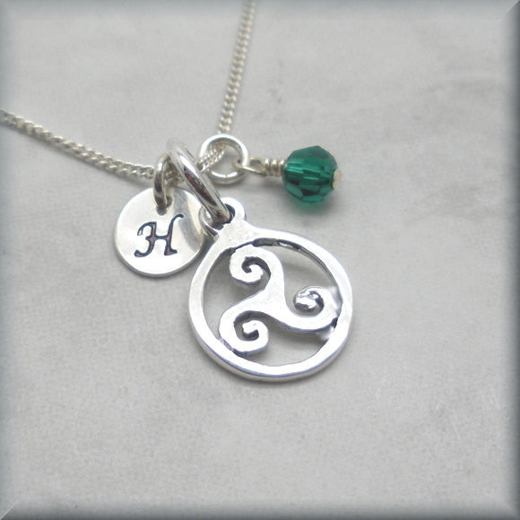 Triskele Birthstone Necklace - Personalized Triskelion Irish Jewelry - Bonny Jewelry