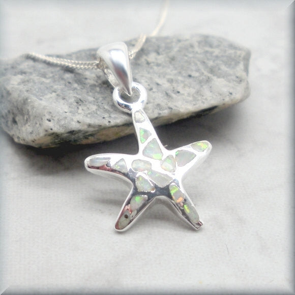 White Opal Starfish Necklace - Beach Jewelry
