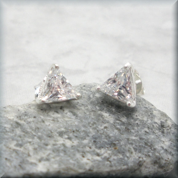 Trillion Cubic Zirconia Earrings - April Birthstone - Bonny Jewelry
