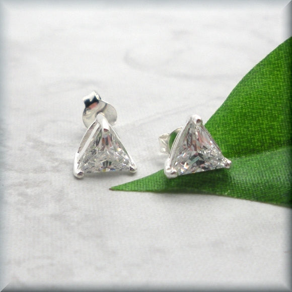 Trillion Cubic Zirconia Earrings - April Birthstone - Bonny Jewelry