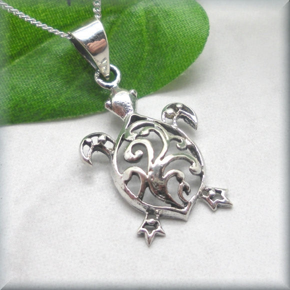 Sea Turtle Filigree Necklace - Beach Jewelry