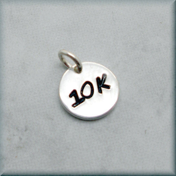 Tiny 10K Charm - Distance Running Charm - Handstamped