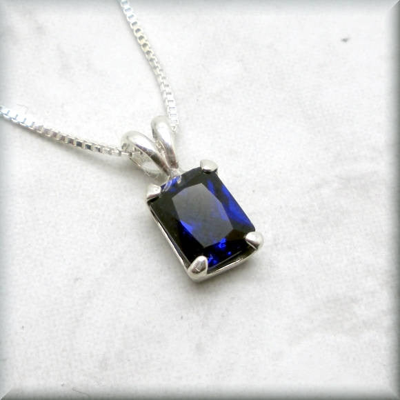 Emerald Cut Sapphire Necklace - September Birthstone - Gemstone Necklace - Bonny Jewelry