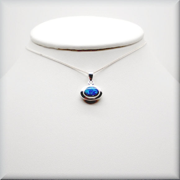 Blue Opal Oval Necklace - October Birthstone - Bonny Jewelry