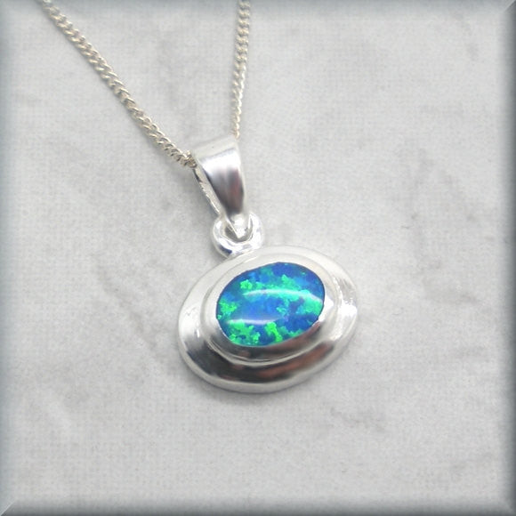 Blue Opal Oval Necklace - October Birthstone - Bonny Jewelry