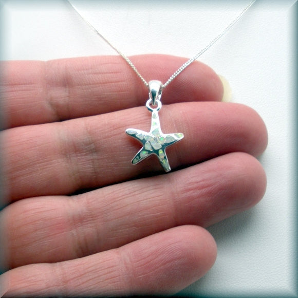White Opal Starfish Necklace - Beach Jewelry - Bonny Jewelry