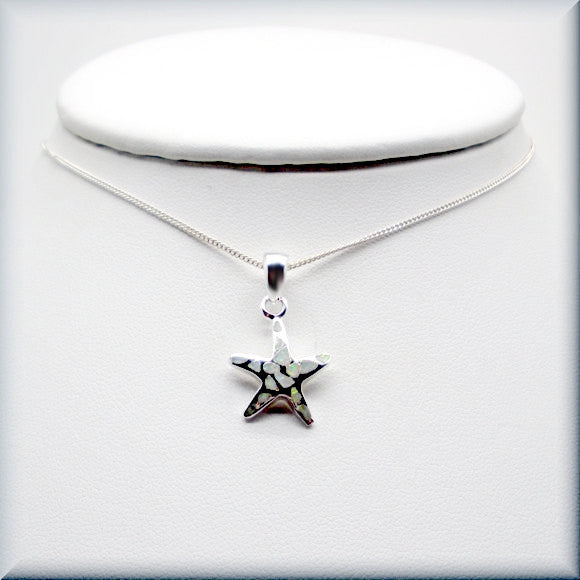 White Opal Starfish Necklace - Beach Jewelry - Bonny Jewelry