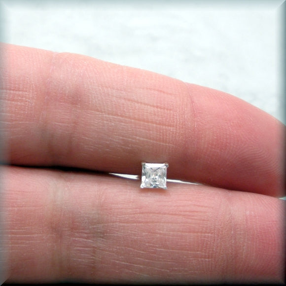 Tiny Square Cubic Zirconia Earrings - April Birthstone - Bonny Jewelry