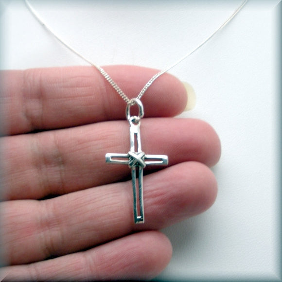 Wrapped Silver Cross Necklace - Religious Jewelry - Bonny Jewelry