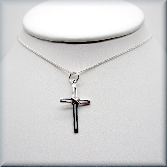 Wrapped Silver Cross Necklace - Religious Jewelry - Bonny Jewelry