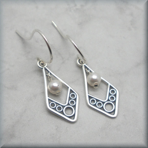 Filigree White Pearl Earrings - June Birthstone - Bonny Jewelry