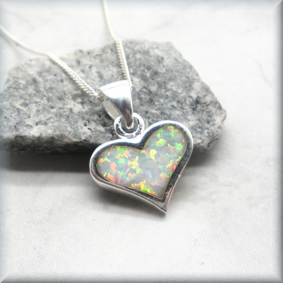 White Opal Heart Necklace - October Birthstone Jewelry (SN972) - Bonny Jewelry
