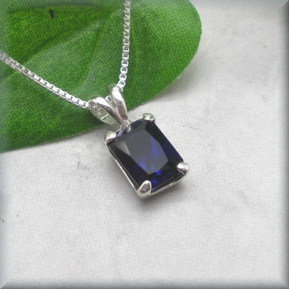 Emerald Cut Sapphire Necklace - September Birthstone - Gemstone Necklace - Bonny Jewelry