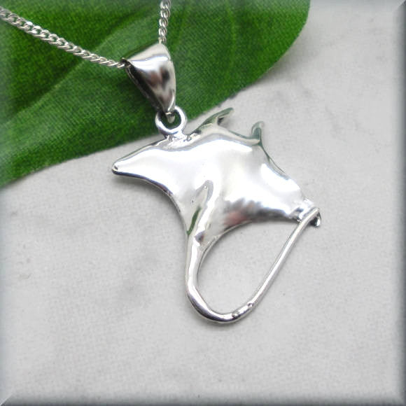 Silver Stingray Necklace - Manta Ray - Beach Jewelry