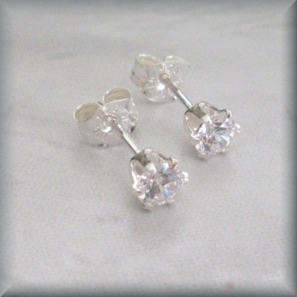 Diamond Cubic Zirconia Post Earrings - April Birthstone - Bonny Jewelry