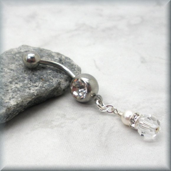 Crystal and Pearl Belly Ring