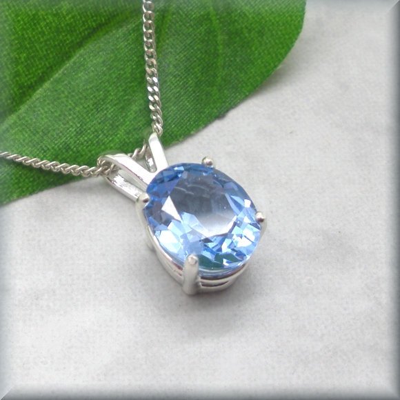 sterling silver necklace with aquamarine pendant by Bonny Jewelry