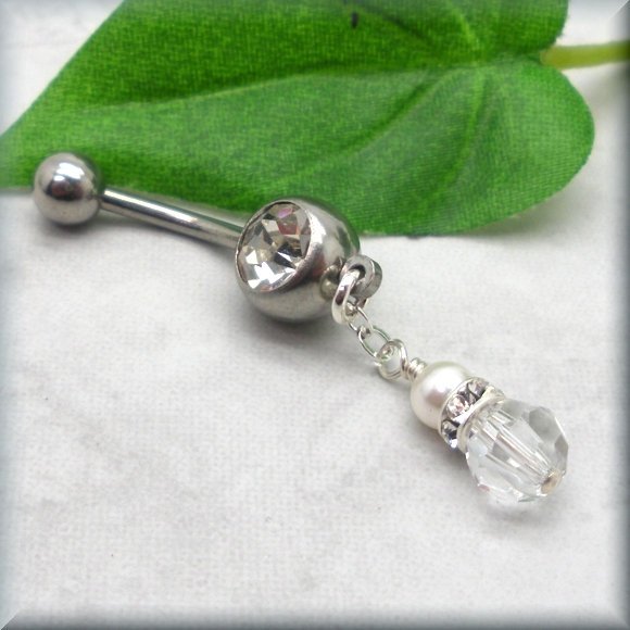 Crystal and Pearl Belly Ring