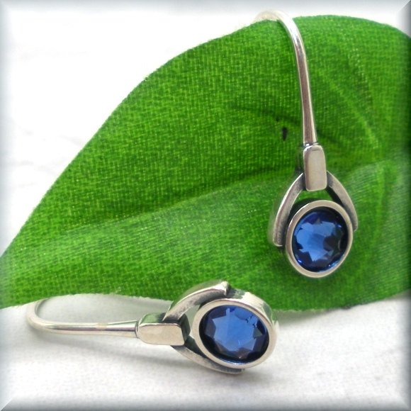 Faceted blue crystal sterling silver earrings by Bonny Jewelry