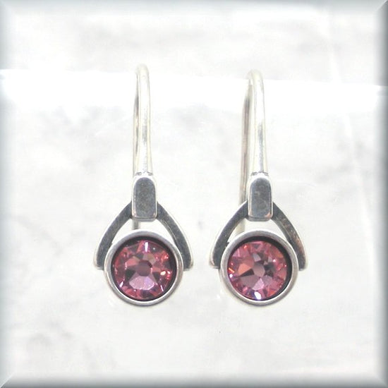pink crystal earrings in sterling silver by Bonny Jewelry